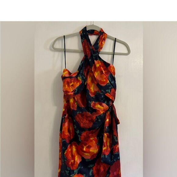 Cinq à Sept Trini Satin Floral Halter Neck Mini Wrap Dress, Size 10 NWT & 495.00 - Picture 6 of 14